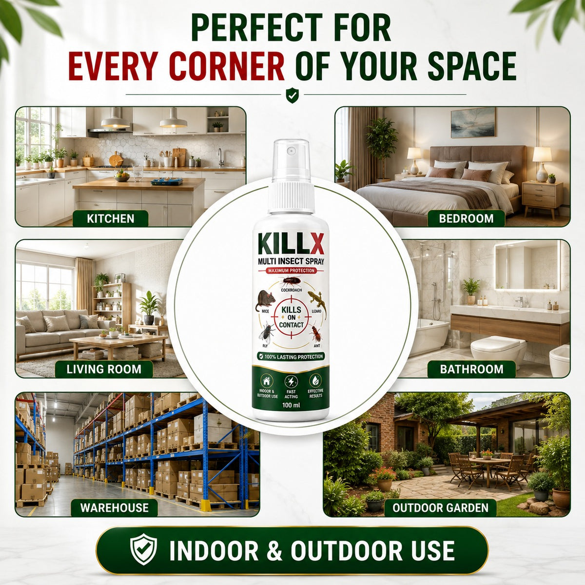 (Pack of 3) KillX Multi Insect Spray – Fast Acting Bed Bug Spray, Cockroach & Mosquito Killer for Home, Kitchen & Mattresses