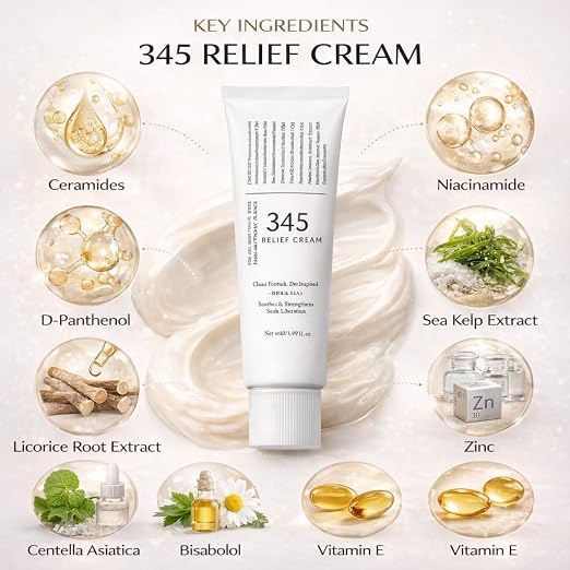 (Pack of 2) 345 Relief Cream Face Moisturizer – Soothing Skin Barrier Repair Gel Cream for Acne-Prone & Sensitive Skin