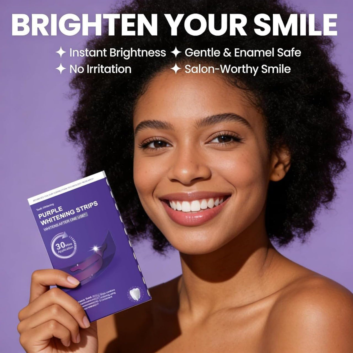 Purple Teeth Whitening Strips – Peroxide-Free & Sensitivity-Free Enamel Safe Dental Whitening Strips for Yellow Teeth