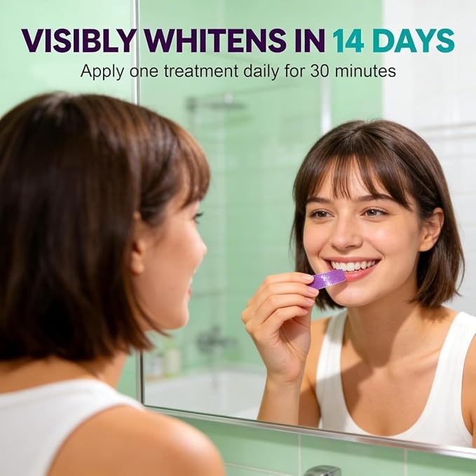Purple Teeth Whitening Strips – Peroxide-Free & Sensitivity-Free Enamel Safe Dental Whitening Strips for Yellow Teeth