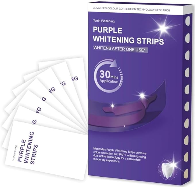 Purple Teeth Whitening Strips – Peroxide-Free & Sensitivity-Free Enamel Safe Dental Whitening Strips for Yellow Teeth