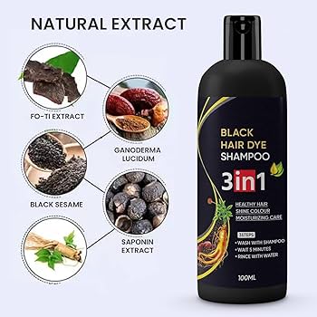 (Pack of 2) Black Hair Dye Shampoo 3-in-1 Hair Color Shampoo – Instant Grey Coverage Shampoo Based Hair Dye for Men & Women