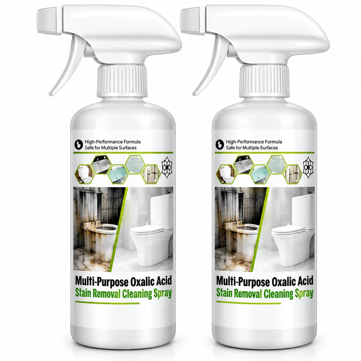 (Pack of 2) Toilet Cleaner Acidic Stain Removal Spray – Extra Strong Oxalic Acid Descaler for Hard Water Stains, Toilet Bowl & Tiles