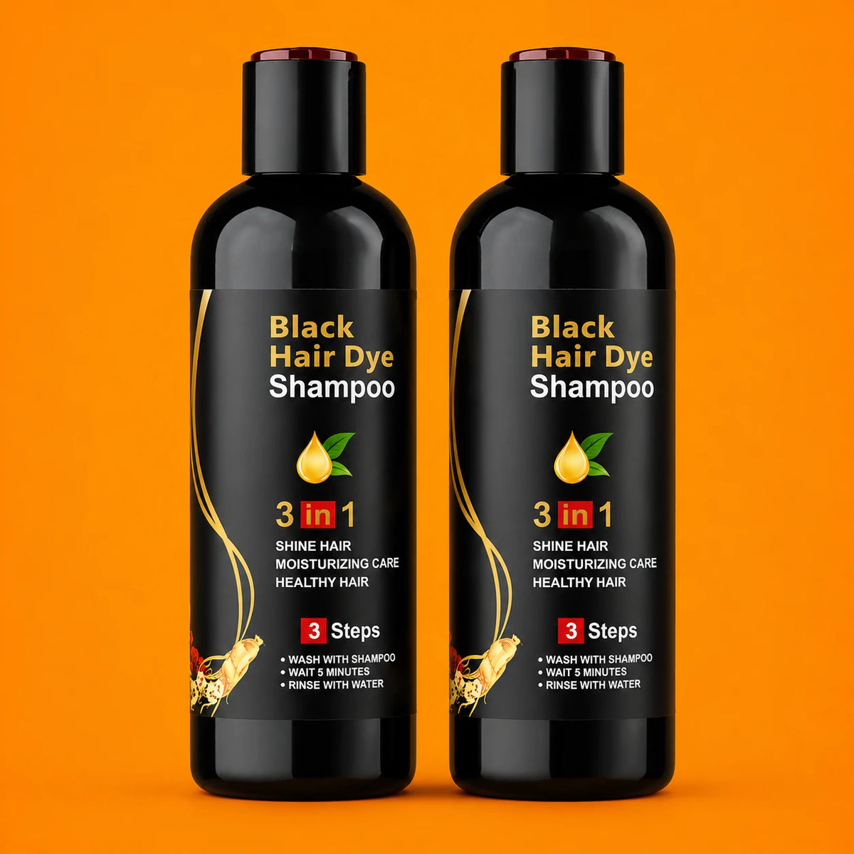 (Pack of 2) Black Hair Dye Shampoo 3-in-1 Hair Color Shampoo – Instant Grey Coverage Shampoo Based Hair Dye for Men & Women