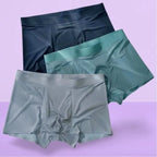 (Pack of 3) Men's Ice Silk Boxer Briefs Seamless Underwear – Ultra Thin Breathable Cooling Trunks with Anti-Chafing Stretch for Daily Wear