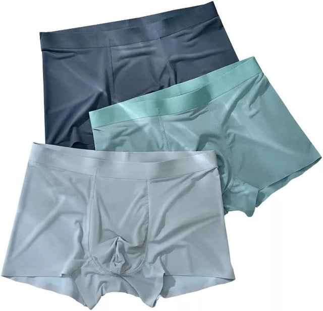 (Pack of 3) Men's Ice Silk Boxer Briefs Seamless Underwear – Ultra Thin Breathable Cooling Trunks with Anti-Chafing Stretch for Daily Wear