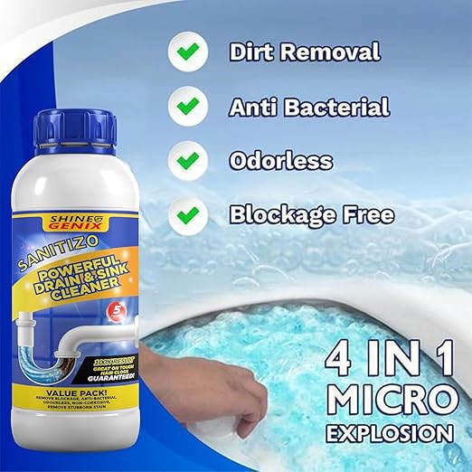 (Buy 1 Get 3 Free) Drain Cleaner Powder Sink & Pipe Blockage Cleaner – Fast Acting Drainage Block Remover for Kitchen Sink, Bathroom Washbasin & Toilet