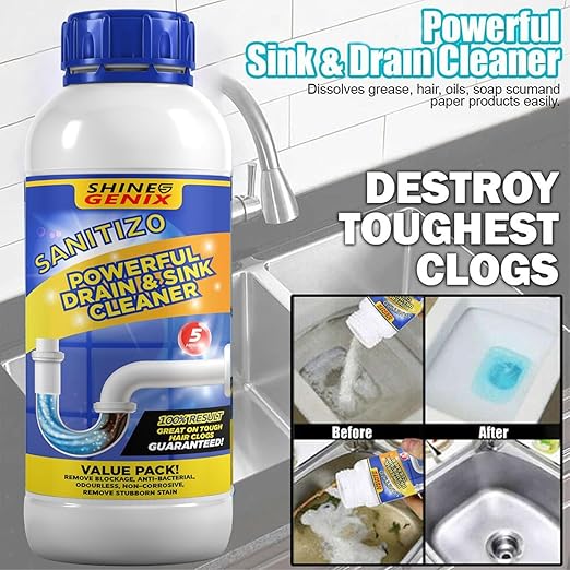 (Buy 1 Get 3 Free) Drain Cleaner Powder Sink & Pipe Blockage Cleaner – Fast Acting Drainage Block Remover for Kitchen Sink, Bathroom Washbasin & Toilet