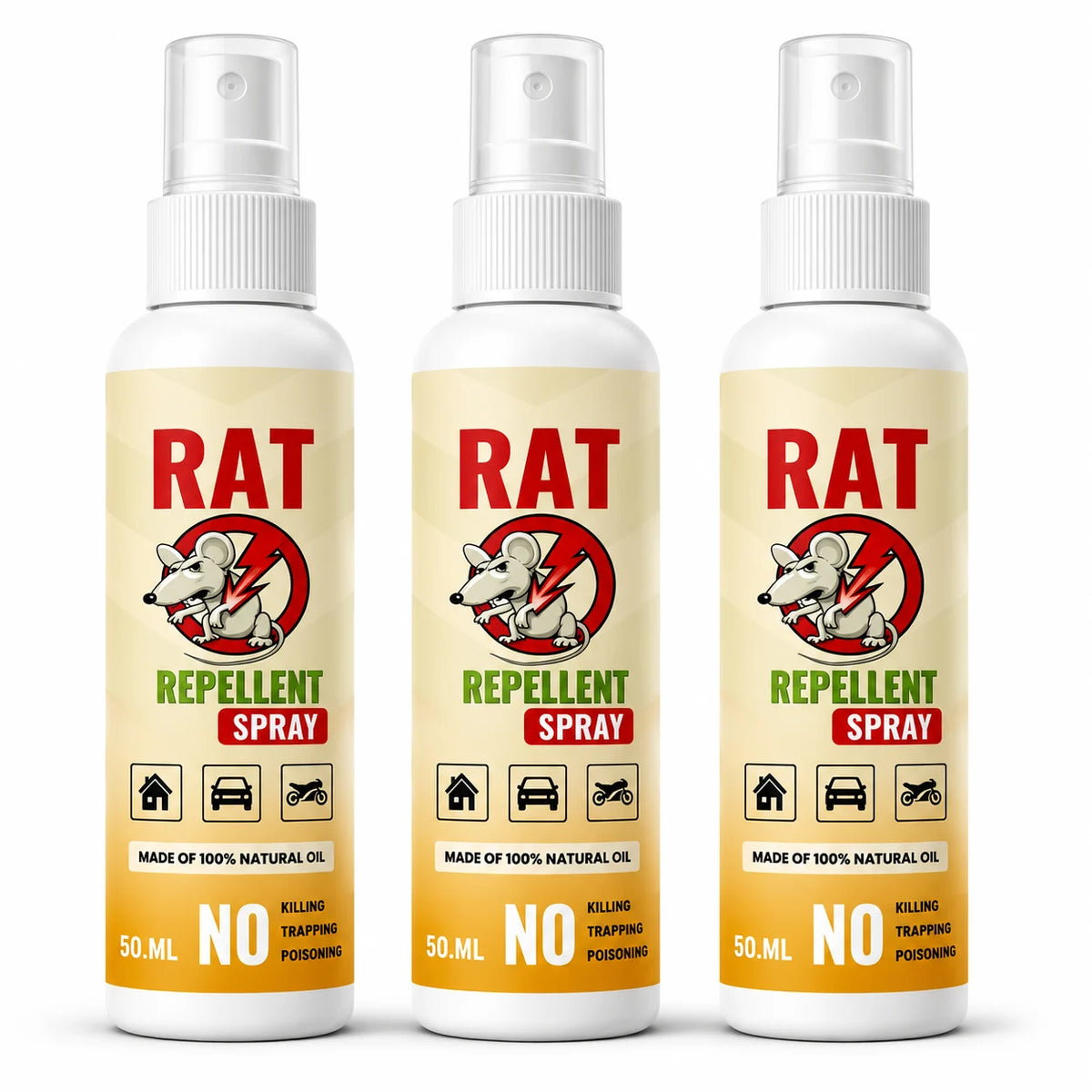 (Pack of 3) Rat Spray for Car Rat Repellent Spray – Herbal Peppermint Rodent Deterrent Spray for Car Engine, Kitchen & Home