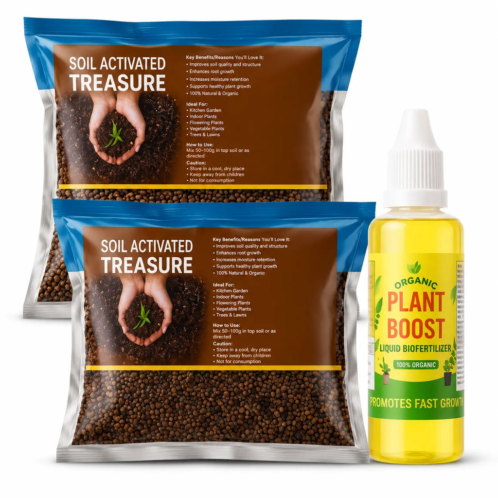 (Pack of 2) Soil Activated Treasure + Free Plant Booster – Organic Soil Conditioner & Root Growth Fertilizer for Potted Plants & Home Garden