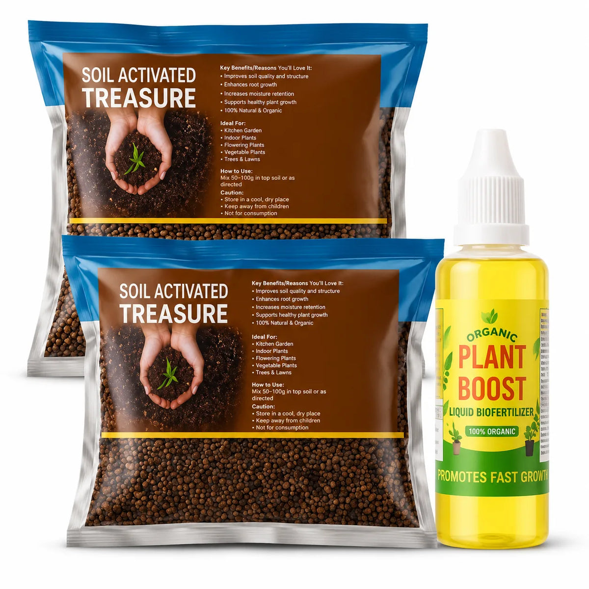 (Pack of 2) Soil Activated Treasure + Free Plant Booster – Organic Soil Conditioner & Root Growth Fertilizer for Potted Plants & Home Garden